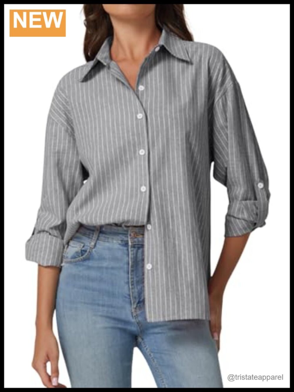 Women's Cotton Striped Oversized Button Down Shirt Long Sleeve